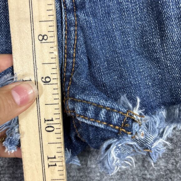 Free People Shorts Womens Size 25 Blue Button Fly Raw Hem Boho Hippie Grunge - Picture 6 of 11